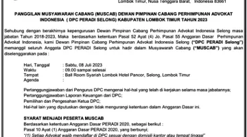 Sabtu, 8 Juli 2023 : DPC Peradi Selong Gelar Musyawarah Cabang