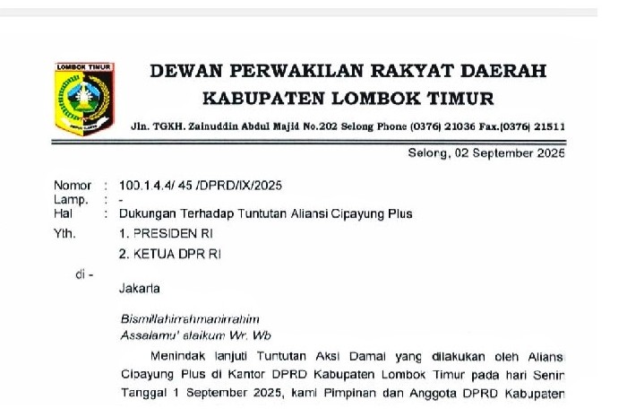 DPRD Lombok Timur Kirim Tuntutan Aliansi Cipayung Plus ke Presiden dan DPR RI. (Foto: Lombokini.com).
