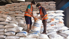 Petugas Perum Bulog menata karung beras neto 50 kilogram ke atas tumpukan stok pangan di dalam kompleks pergudangan. (Foto: Istimewa).