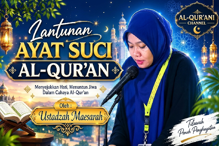 Maesarah, qoriah asal Lombok Tengah, tampil dalam ajang MTQ Internasional Pemuda Masjid Dunia di Masjid Istiqlal, Jakarta, Ahad 24 Mei 2026. (Foto: Lombokini.com/Al-Qur'an Channel).
