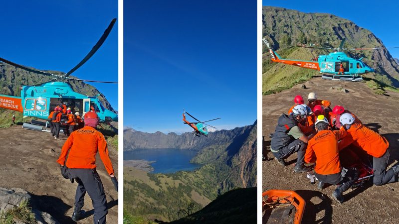 Upaya evakuasi medis udara terhadap seorang pendaki perempuan asal Malaysia yang mengalami cedera serius di Gunung Rinjani, Kabupaten Lombok Timur, akhirnya membuahkan hasil.