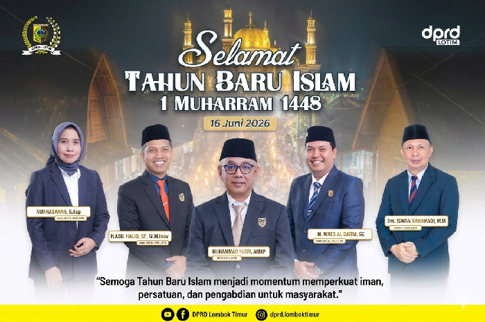 Pimpinan dan anggota DPRD Lombok Timur mengucapkan Selamat Tahun Baru Islam 1448 Hijriah. (Foto: Lombokini.com/Istimewa).