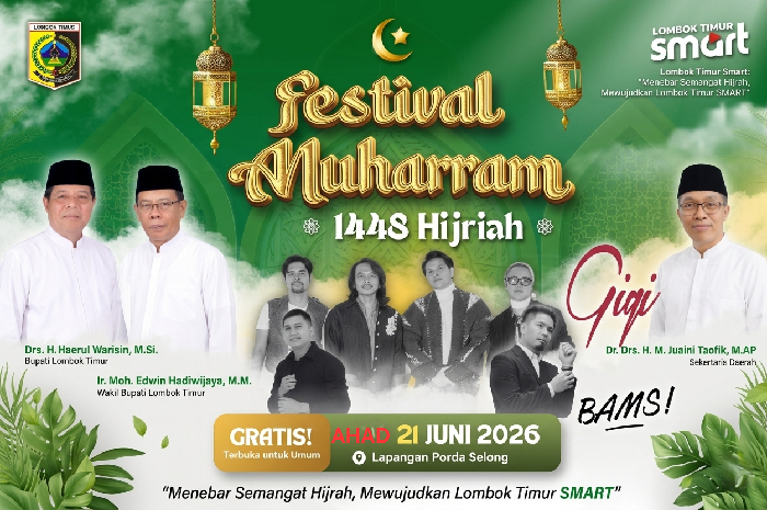 GIGI, Bams, dan John Paul Ivan Siap Hibur Ribuan Penonton di Puncak Festival Muharram Lombok Timur, Ahad 21 Juni 2026 di Lapangan Porda Selong. (Foto: Lombokini.com/Istimewa).