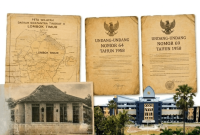 Dokumen fisik Peta Wilayah Daerah Swatantra Tingkat II Lombok Timur, bangunan bersejarah di kiri bawah, serta gedung baru Pemerintah Kabupaten Lombok Timur (kantor Bupati Lombok Timur) yang berdiri di kanan bawah. (Foto: Lombokini.com).
