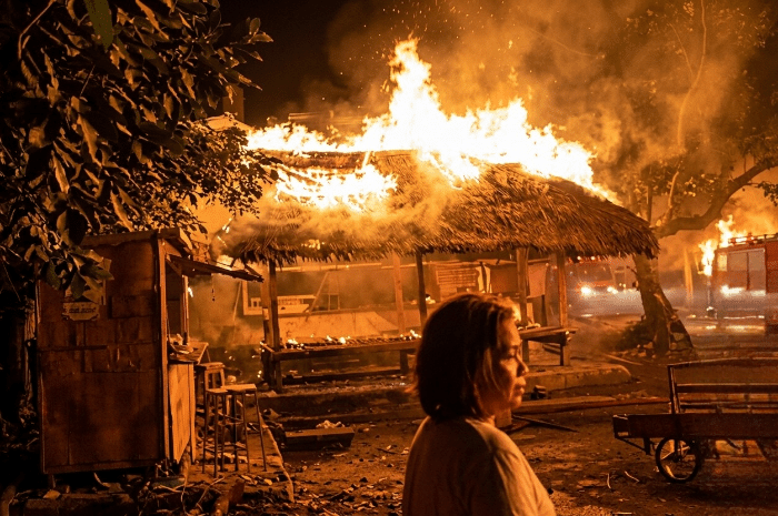 Material Jerami dan Bambu Picu Api Cepat Lalap Rumah Adat Sade. (Foto: Lombokini.com)