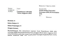 Empat anggota DPRD NTB dari PDI Perjuangan melayangkan surat resmi ke BPK Perwakilan NTB, Selasa 4 Agustus 2026, untuk mempertanyakan tidak dimuatnya hasil audit pergeseran dana Belanja Tidak Terduga (BTT) Rp484 miliar dalam Laporan Hasil Pemeriksaan (LHP) APBD NTB 2025. (Foto: Lombokini.com/Istimewa).