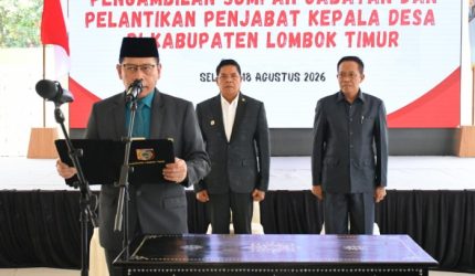 Wakil Bupati Lombok Timur, Moh. Edwin Hadiwijaya, melantik dan mengambil sumpah 61 Penjabat (Pj) Kepala Desa di Pendopo Bupati, Selasa (18/8/2026).