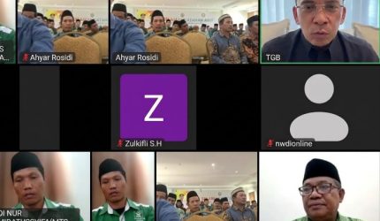 Ketua Umum PB NWDI Dr. Muhammad Zainul Majdi (TGB) membuka Musyawarah Wilayah (Muswil) II NWDI Sulawesi Barat di Mamuju Tengah secara daring melalui Zoom, Ahad (27/9/2026).